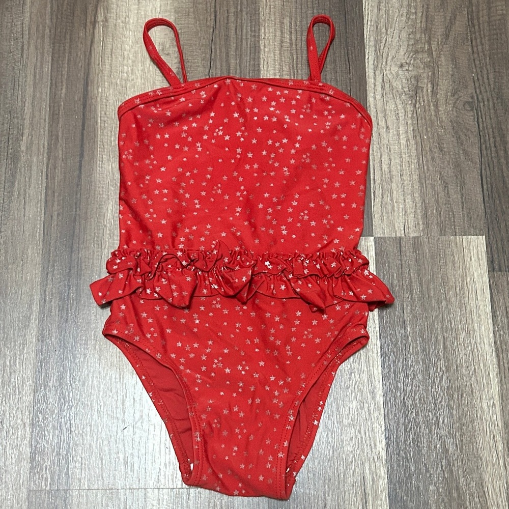Old Navy Girls Swimsuit 4T Red Star Ruffle One Piece Toddler Summer Beachwear